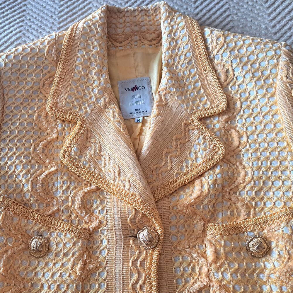 Vintage VERTIGO Rayon Cotton Blend Jacket Mini Skirt Suit Made in France Size M - Picture 15 of 15